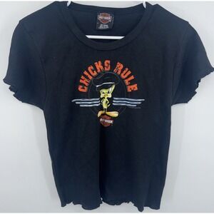 Harley Davidson Tweety Looney Tunes Chicks Rule Vintage Biker Women Medium Crop